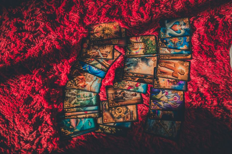 Tarot cards spread on velvet cloth