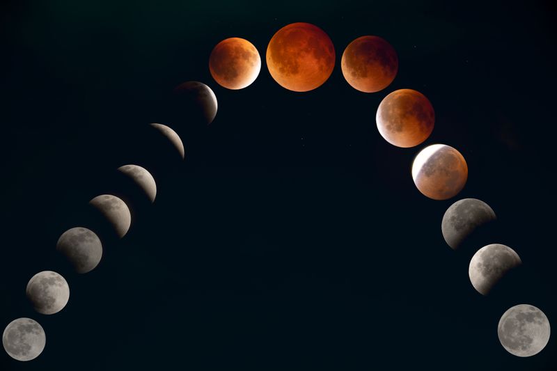 Moon phases diagram with lunar calendar